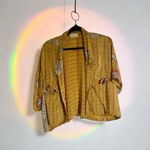 Kantha Bae vintage silk sari fabric flowy hippie button down top one size